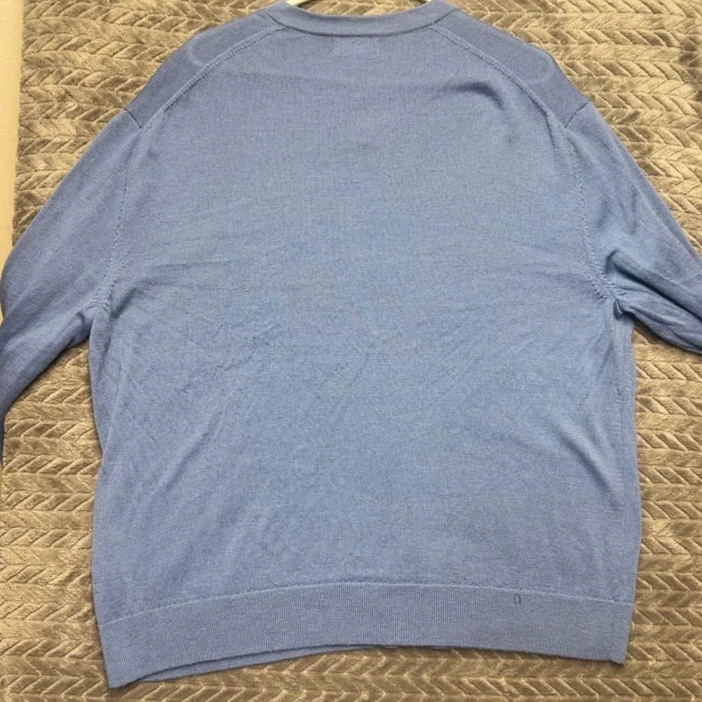 Banana Republic Mens XXL Blue 100% Merino Wool V-Neck Lightweight Sweater (1513)